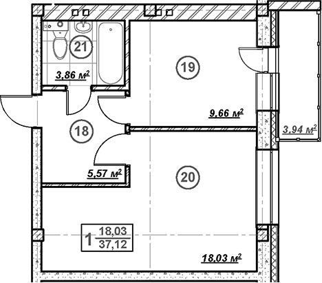 Планировка — Ликино, 1-комн., 37 м²