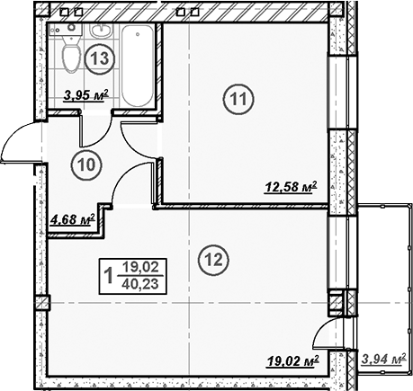 Планировка — Ликино, 1-комн., 40 м²