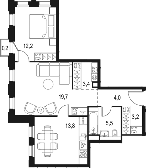 Планировка — Левел Селигерская, 2-комн., 62 м²