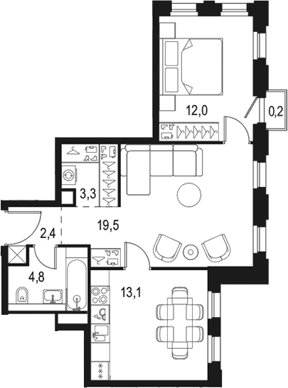 Планировка — Левел Селигерская, 2-комн., 55 м²
