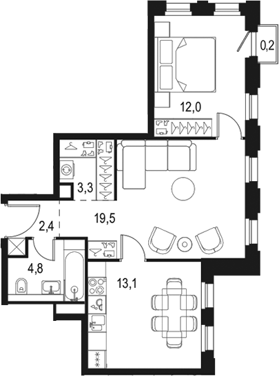 Планировка — Левел Селигерская, 2-комн., 55 м²