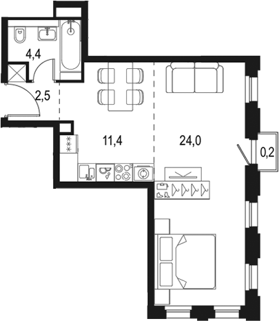 Планировка — Левел Селигерская, Студия, 42 м²