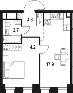 Планировка — Левел Селигерская, 2-комн., 40 м²