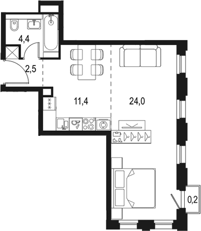 Планировка — Левел Селигерская, Студия, 42 м²