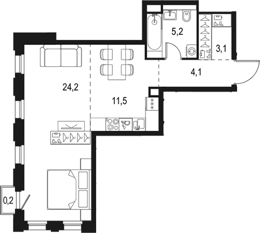 Планировка — Левел Селигерская, Студия, 48 м²