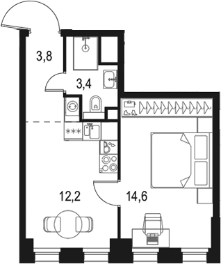 Планировка — Левел Селигерская, 1-комн., 34 м²