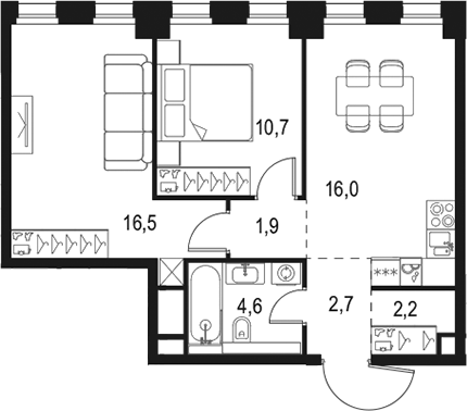 Планировка — Левел Селигерская, 3-комн., 55 м²