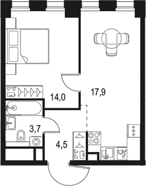 Планировка — Левел Селигерская, 2-комн., 40 м²