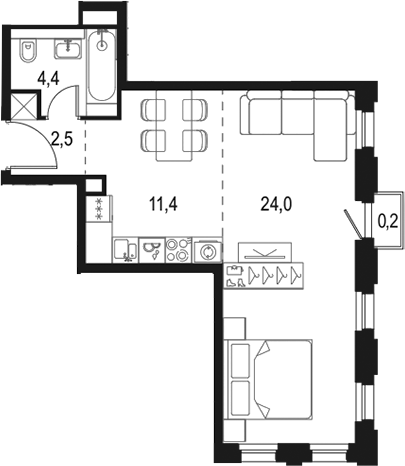 Планировка — Левел Селигерская, Студия, 42 м²