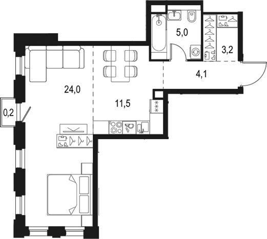 Планировка — Левел Селигерская, Студия, 48 м²