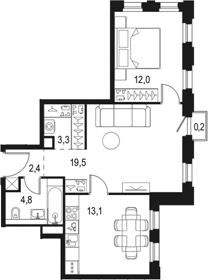 Планировка — Левел Селигерская, 2-комн., 55 м²