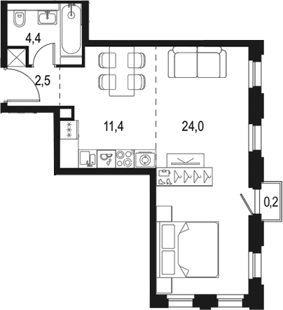 Планировка — Левел Селигерская, Студия, 42 м²