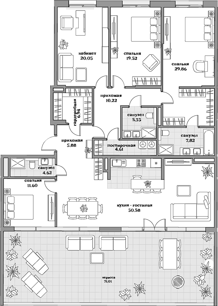 Планировка — Садовническая, 69, 5-комн., 178 м²