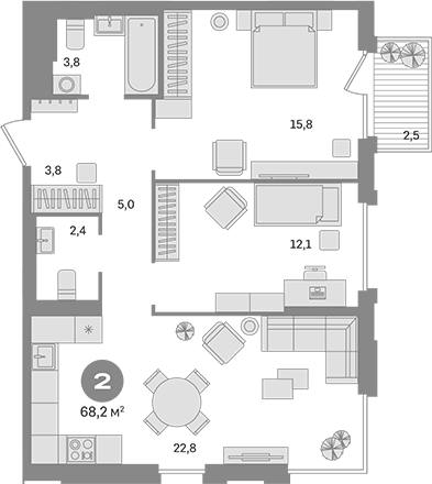 Планировка — Квартал Герцена, 2-комн., 66 м²