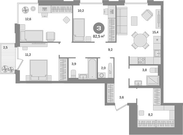 Планировка — Квартал Герцена, 3-комн., 80 м²