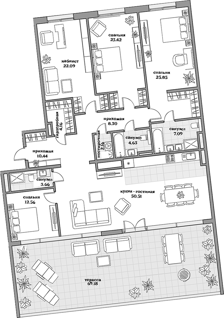 Планировка — Садовническая, 69, 5-комн., 178 м²