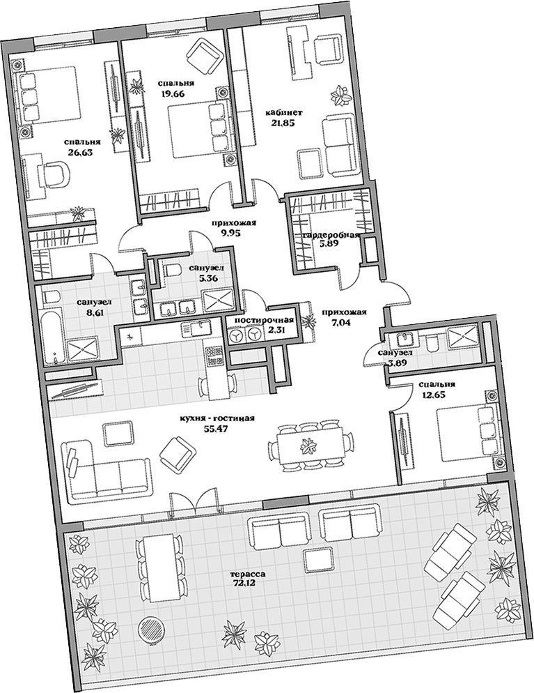 Планировка — Садовническая, 69, 5-комн., 180 м²