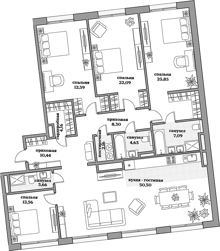 Планировка — Садовническая, 69, 5-комн., 176 м²