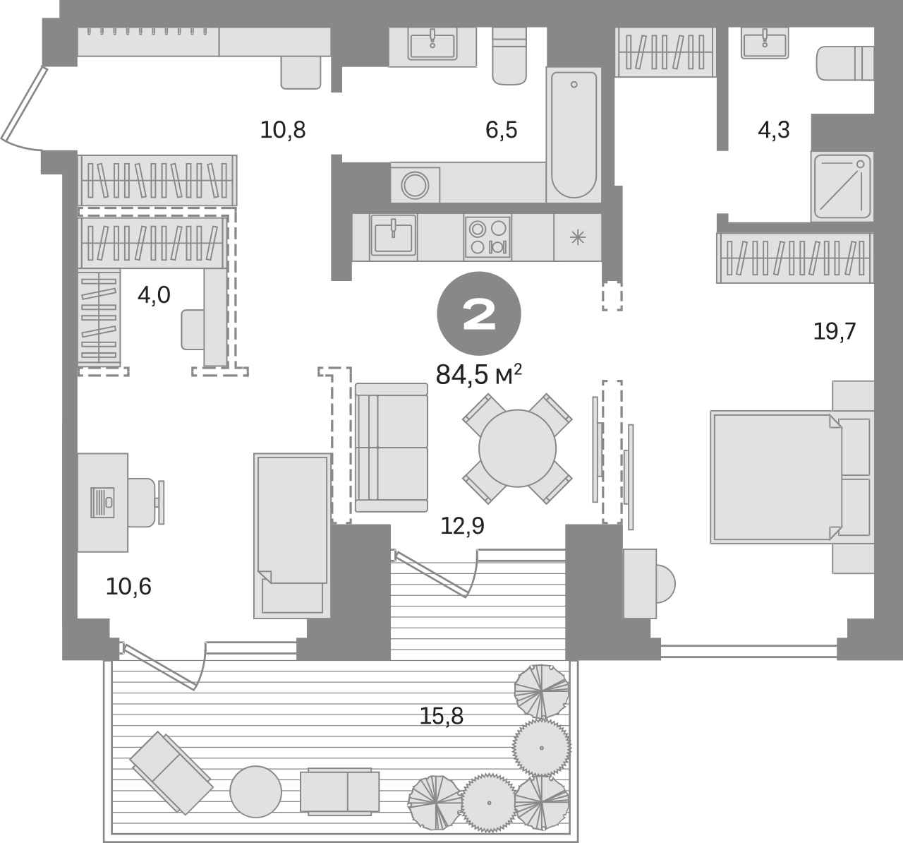 Планировка — Первый квартал. Вторая очередь, 2-комн., 69 м²
