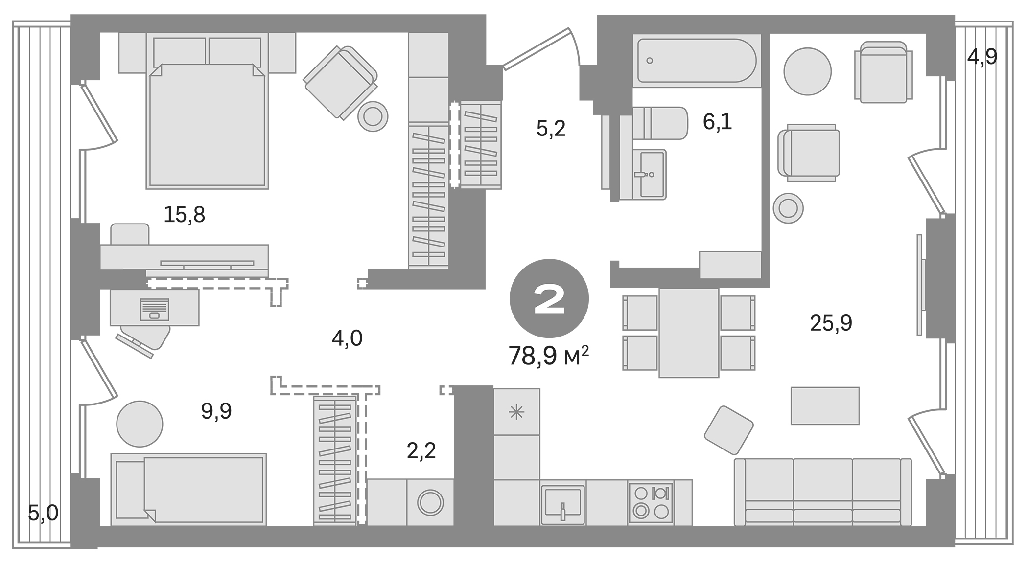 Планировка — Первый квартал. Вторая очередь, 2-комн., 69 м²