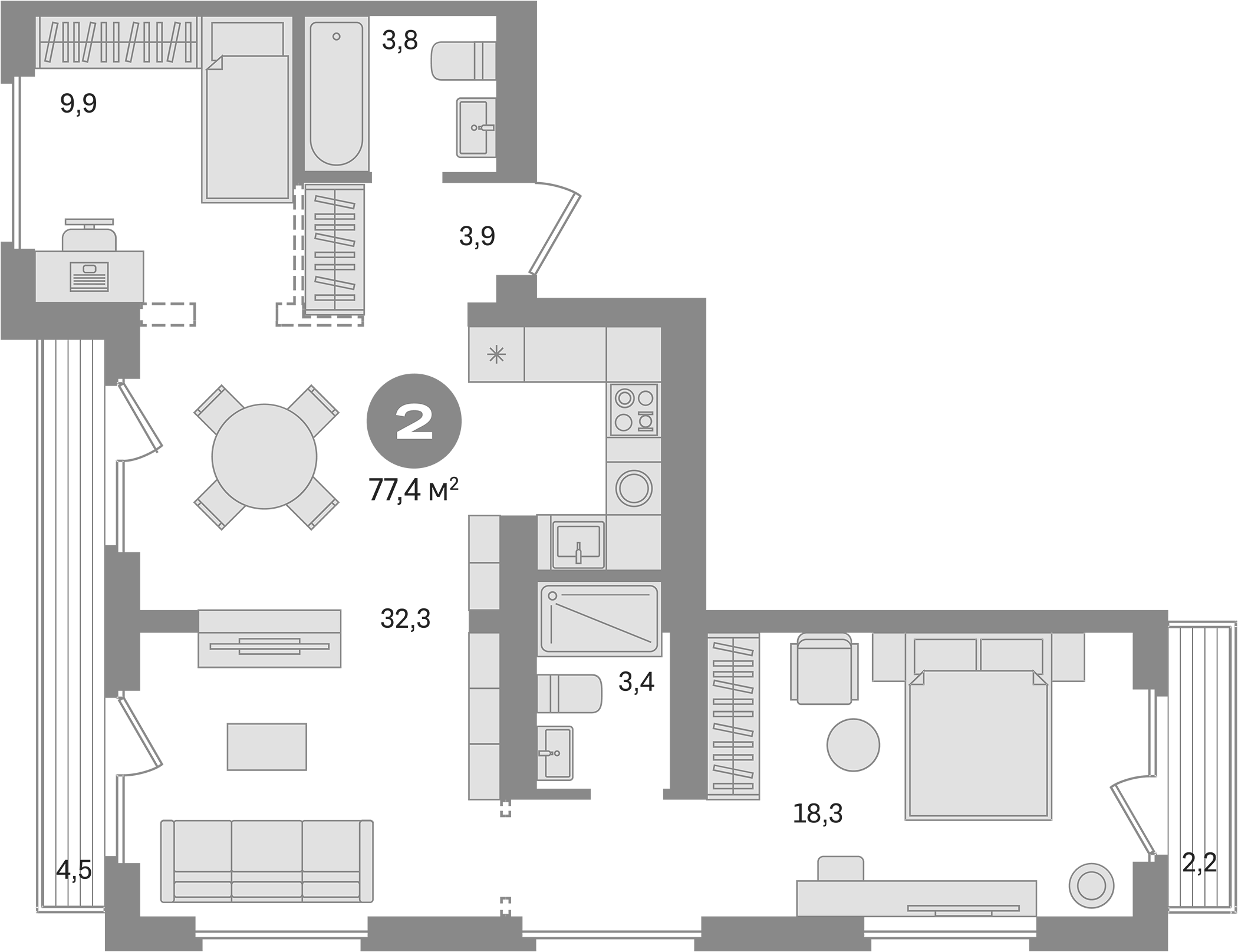 Планировка — Первый квартал. Вторая очередь, 2-комн., 71 м²