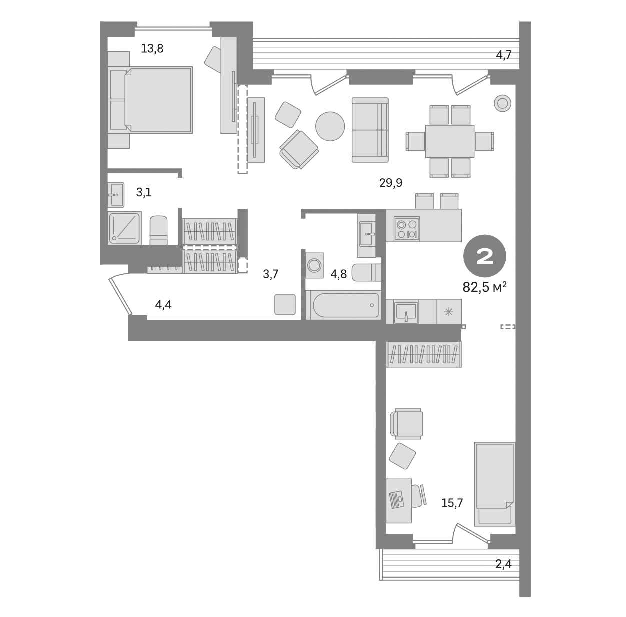 Планировка — Первый квартал. Вторая очередь, 2-комн., 75 м²