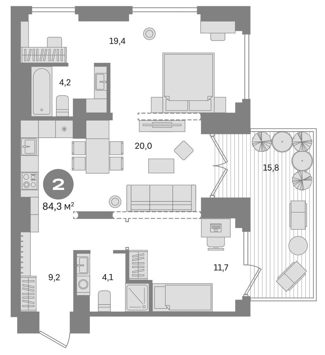 Планировка — Первый квартал. Вторая очередь, 2-комн., 69 м²