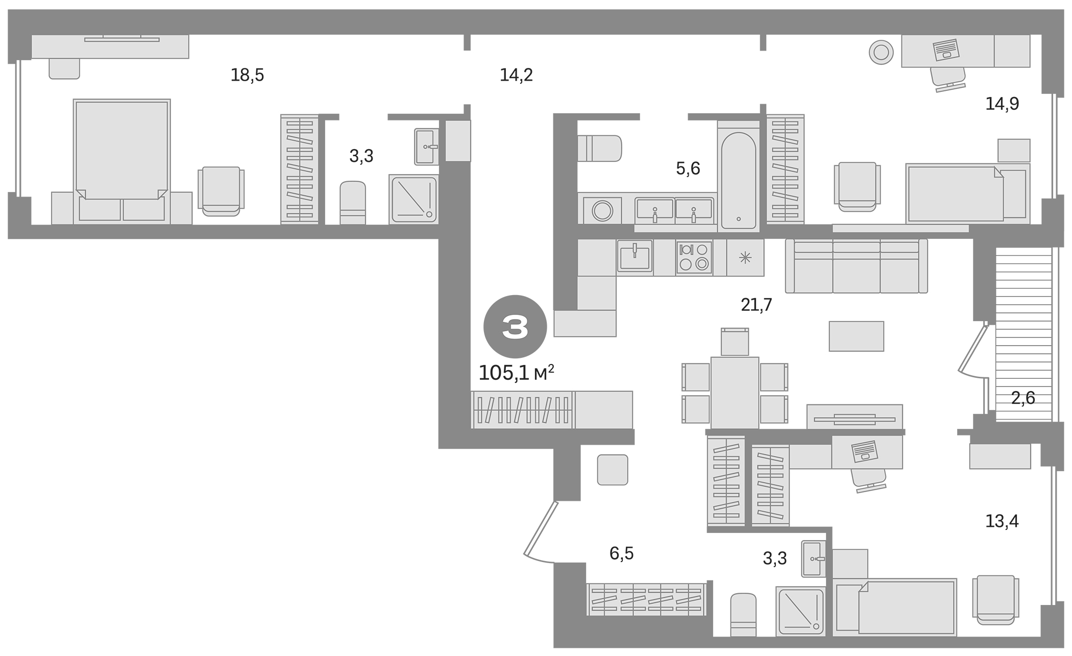 Планировка — Первый квартал. Вторая очередь, 3-комн., 103 м²
