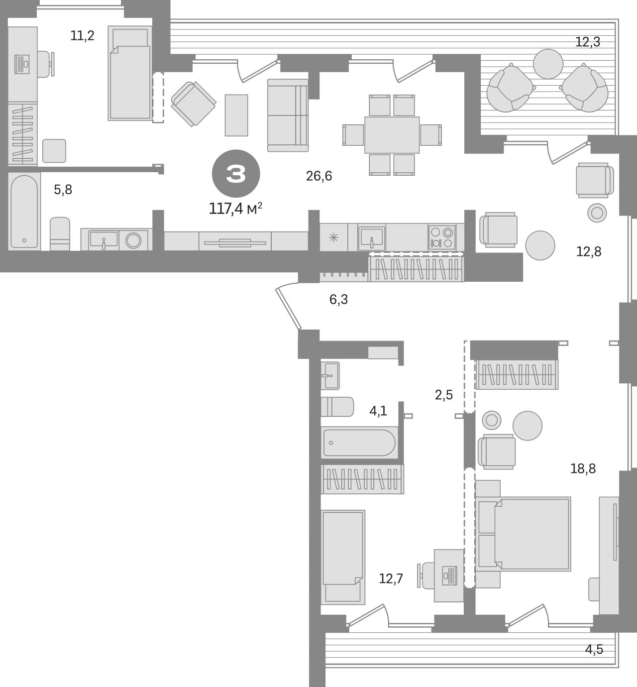 Планировка — Первый квартал. Вторая очередь, 3-комн., 101 м²