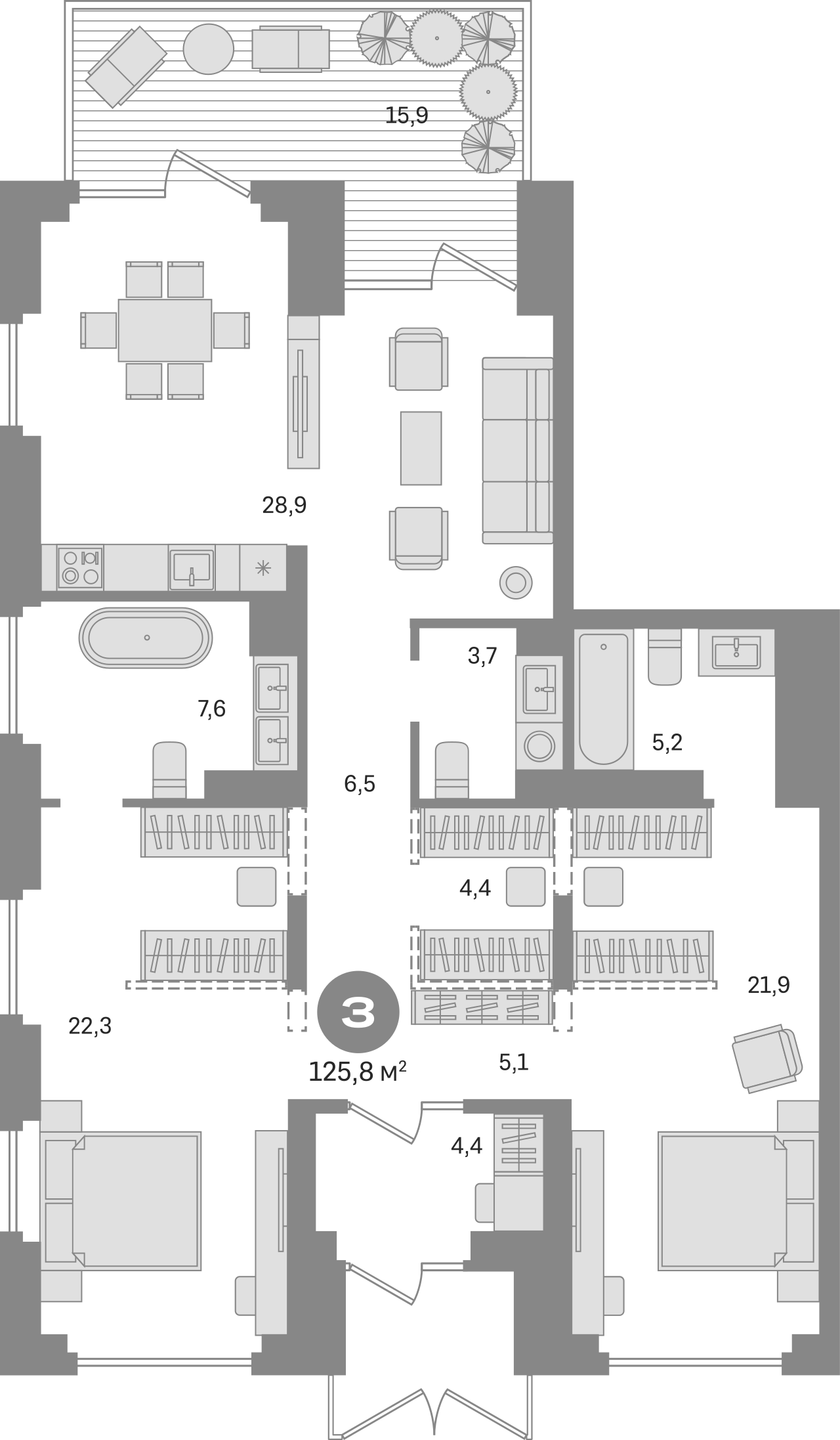Планировка — Первый квартал. Вторая очередь, 2-комн., 110 м²