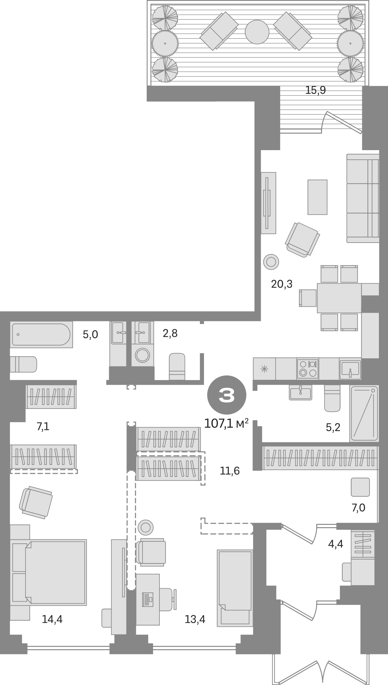 Планировка — Первый квартал. Вторая очередь, 2-комн., 91 м²