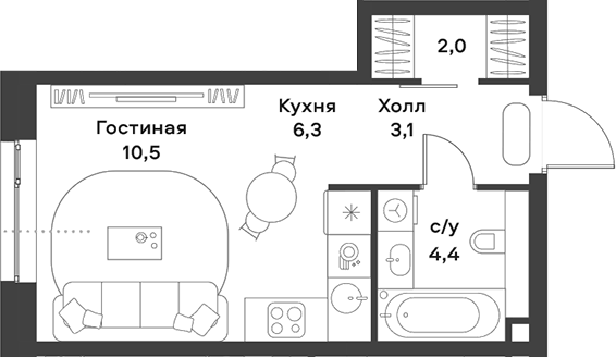 Планировка — ALIA, Студия, 26 м²