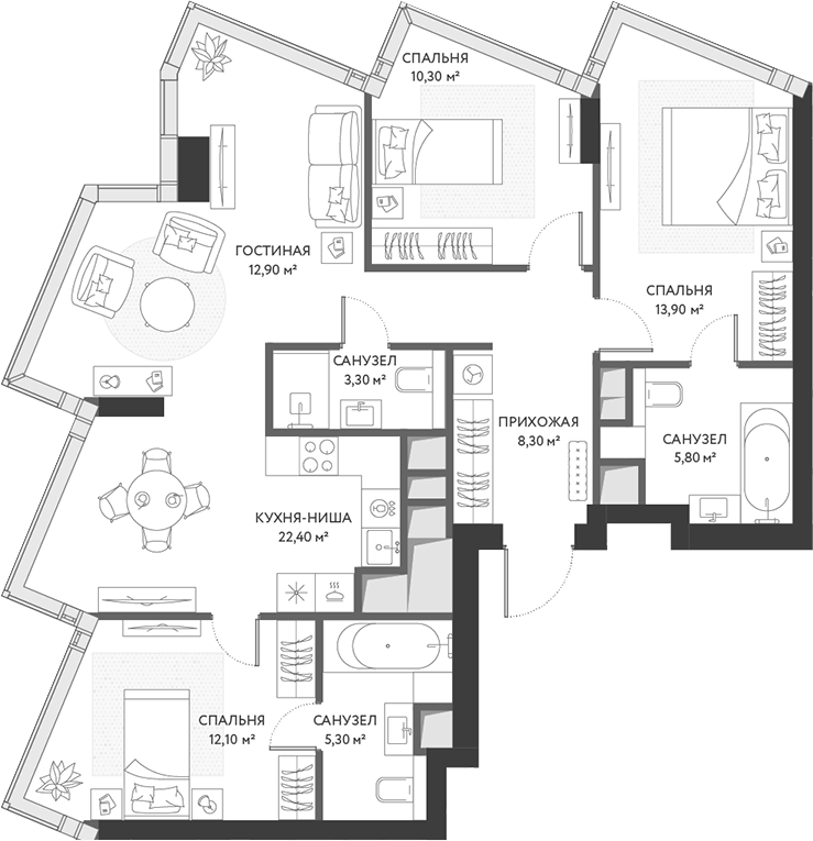 Планировка — ХАЙДАУТ, 4-комн., 94 м²