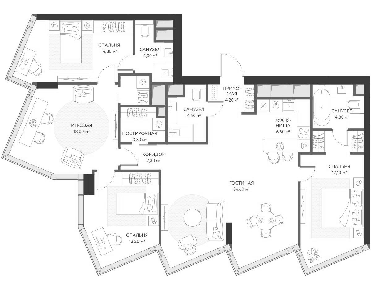 Планировка — ХАЙДАУТ, 5-комн., 129 м²