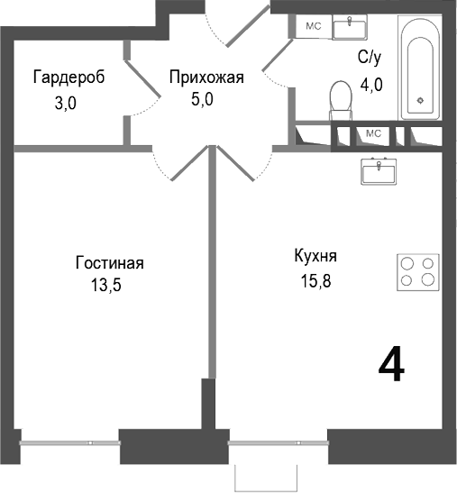 Планировка — Киноквартал, 1-комн., 41 м²