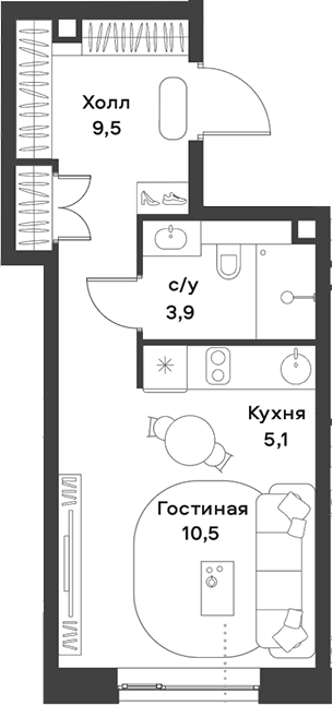 Планировка — ALIA, Студия, 29 м²