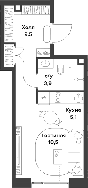 Планировка — ALIA, Студия, 29 м²