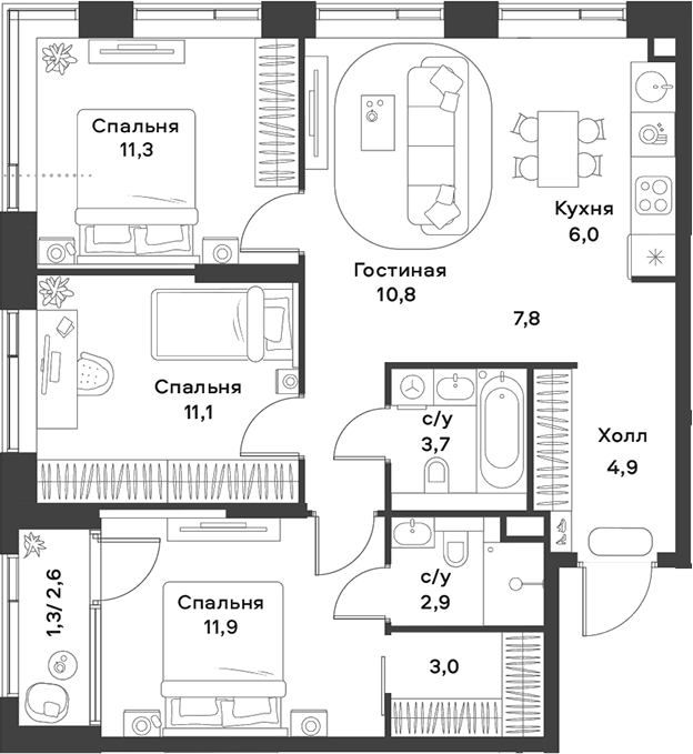 Планировка — ALIA, 4-комн., 72 м²
