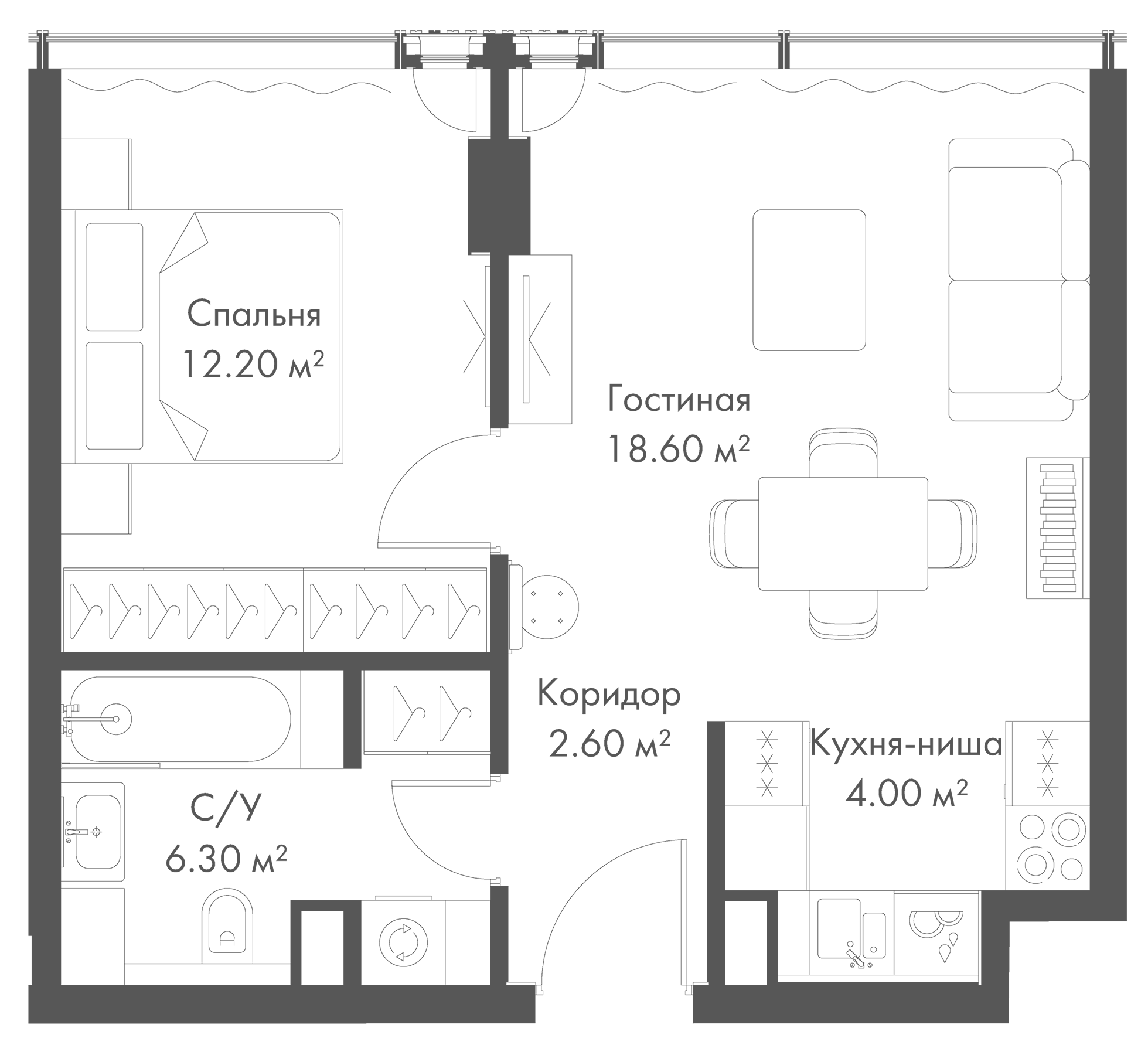 Планировка — Слава, 2-комн., 44 м²