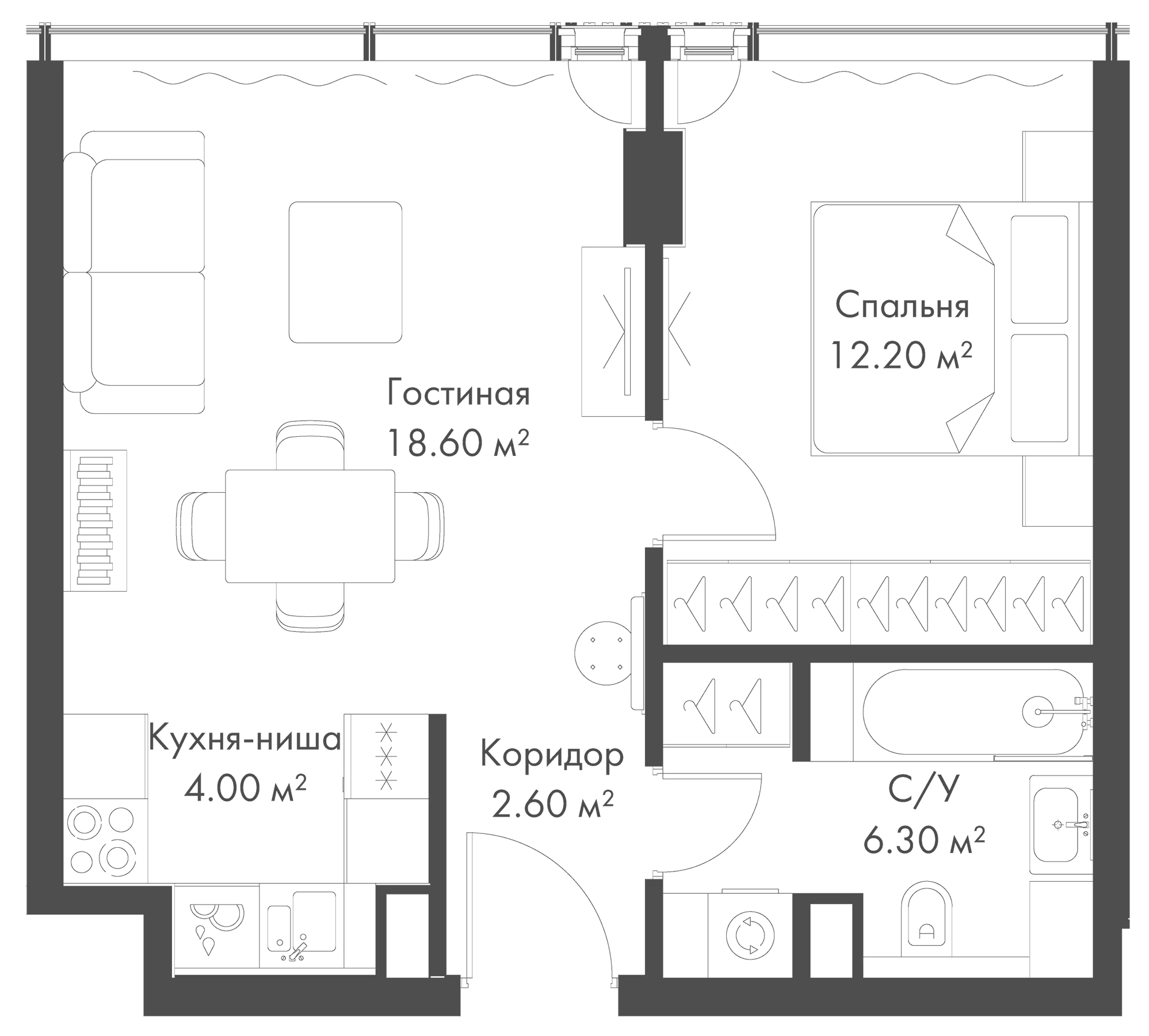 Планировка — Слава, 2-комн., 44 м²
