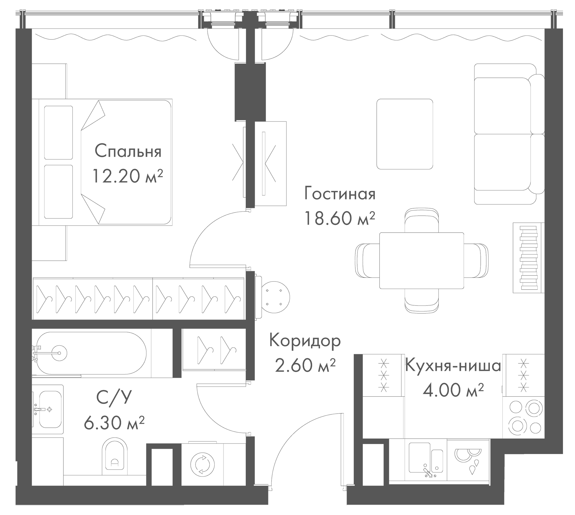 Планировка — Слава, 2-комн., 44 м²