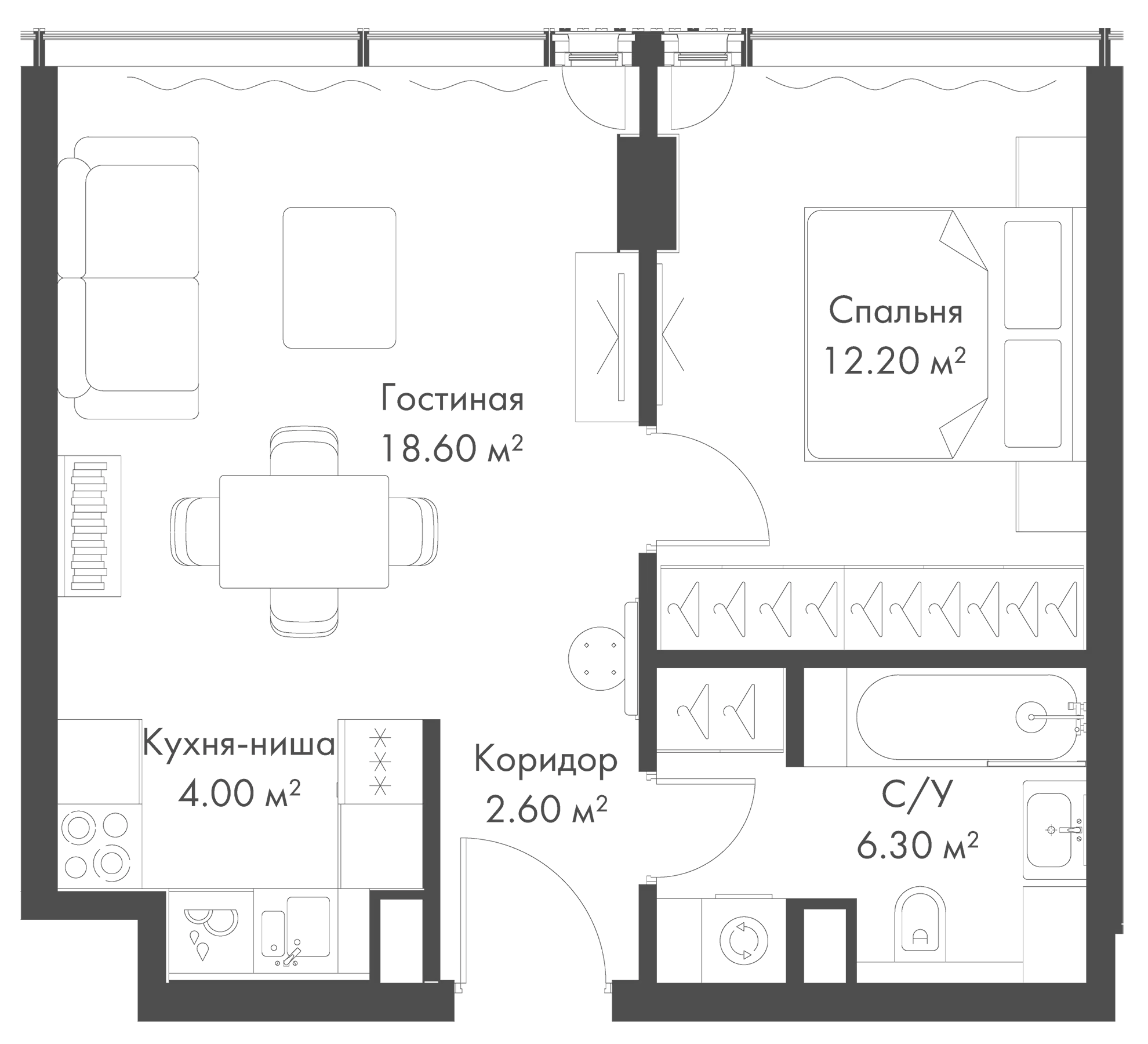Планировка — Слава, 2-комн., 44 м²