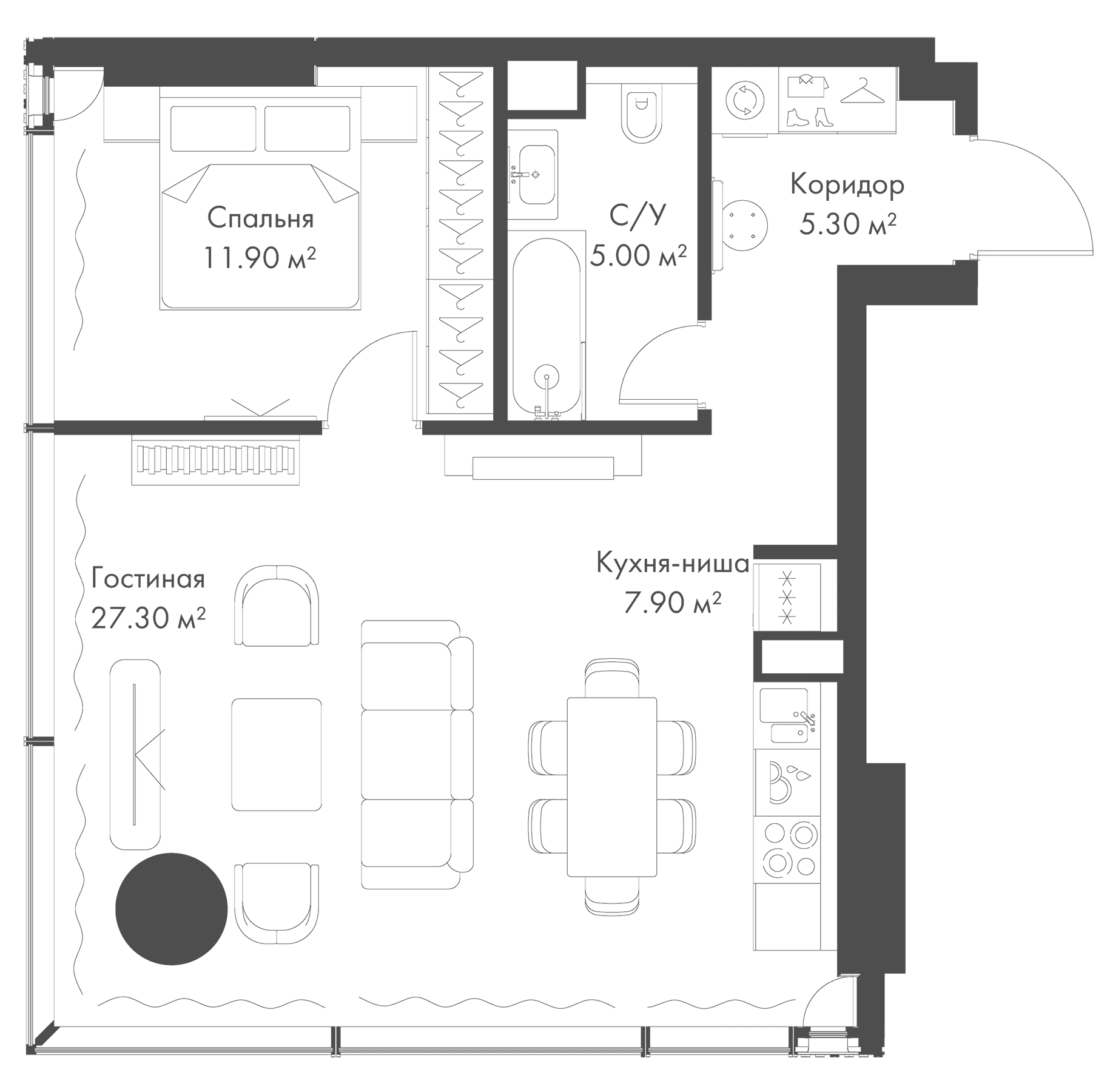 Планировка — Слава, 2-комн., 57 м²