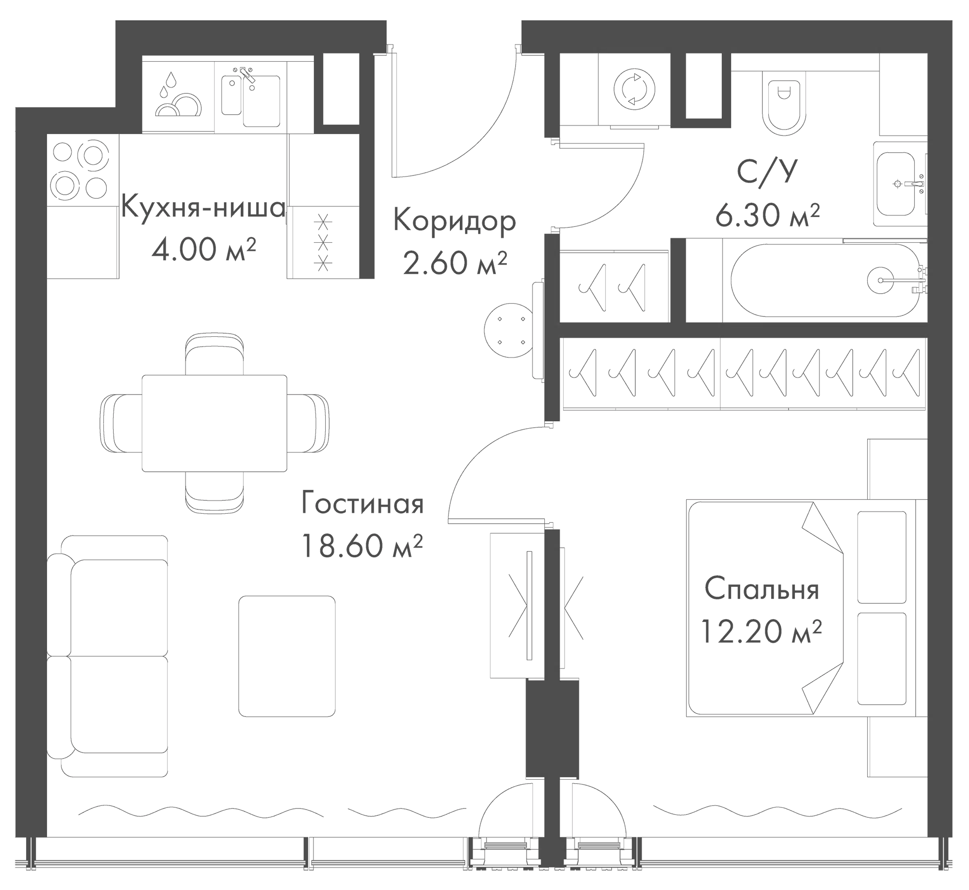 Планировка — Слава, 2-комн., 44 м²
