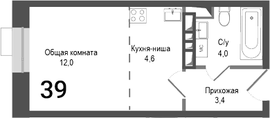 Планировка — Киноквартал, Студия, 24 м²