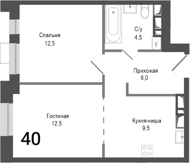 Планировка — Киноквартал, 2-комн., 45 м²