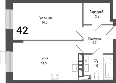 Планировка — Киноквартал, 1-комн., 41 м²