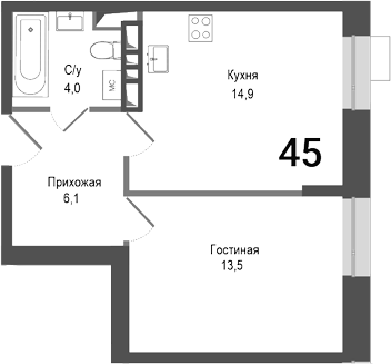 Планировка — Киноквартал, 1-комн., 39 м²