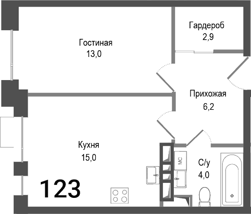 Планировка — Киноквартал, 1-комн., 41 м²