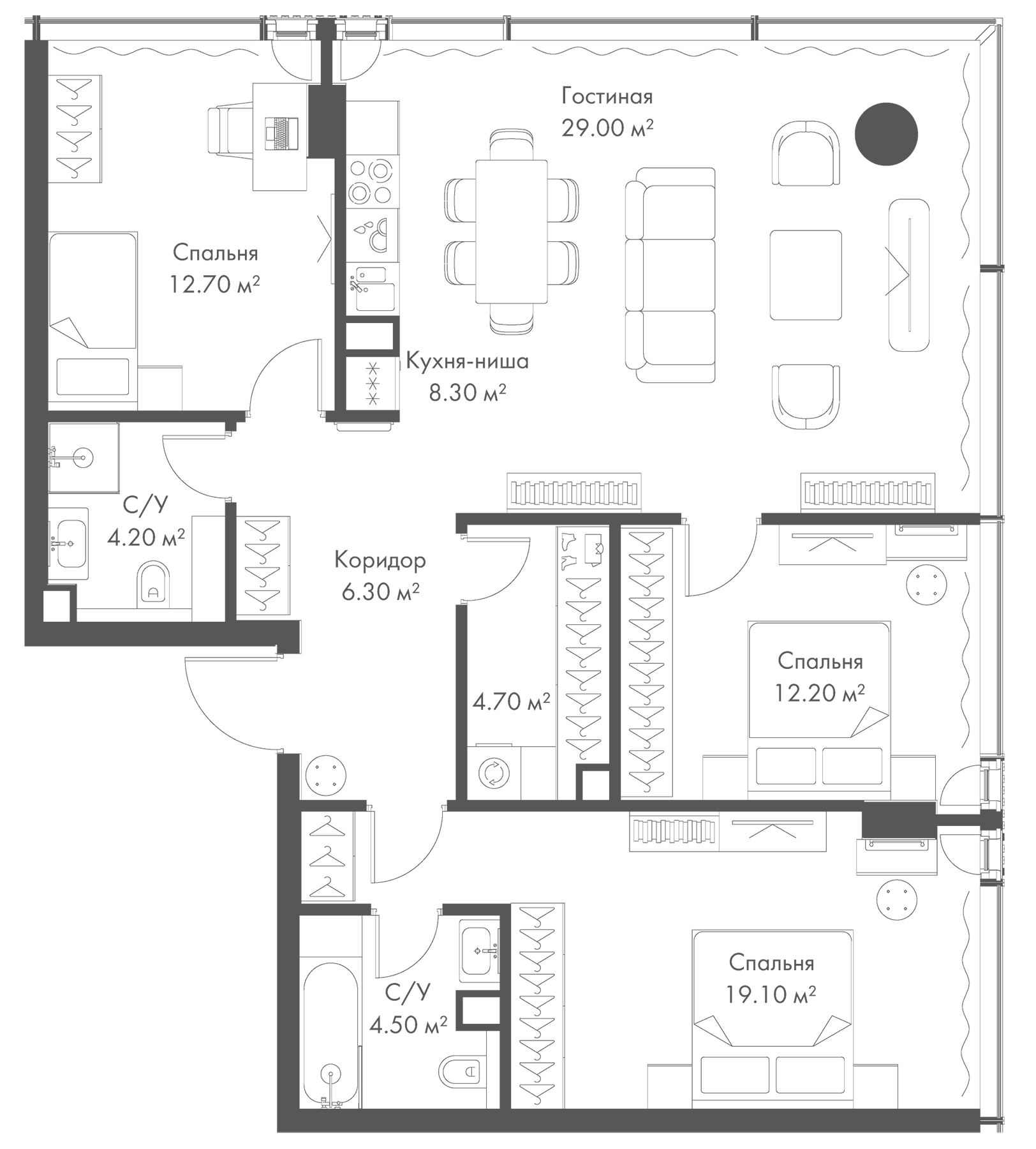 Планировка — Слава, 4-комн., 101 м²